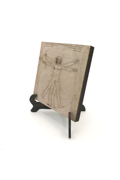 Vitruvius Adamı (Leonardo Da Vinci, 1492) Baskılı MDF Masaüstlük 10X10 ürün görseli 1