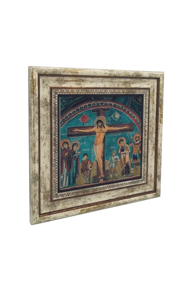 Kapadokya Göreme Karanlık Kilise Freski - İsa Mesih'in Çarmıha Gerilişi Baskılı Taş Tablo 25X25 ürün görseli 1
