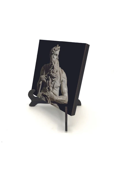 Musa'nın Hükmü Heykeli (Heykeltıraş: Michelangelo) Baskılı MDF Masaüstlük 10X10 ürün görseli 1