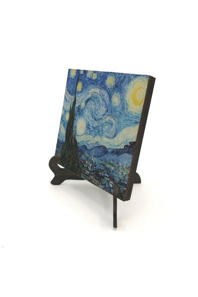 Yıldızlı Gece (Vincent Van Gogh, 1889) Baskılı MDF Masaüstlük 10X10 ürün görseli 1