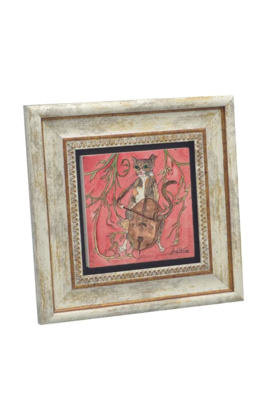 Çello Çalan Kedi Baskılı Taş Tablo 20x20 ürün görseli 1