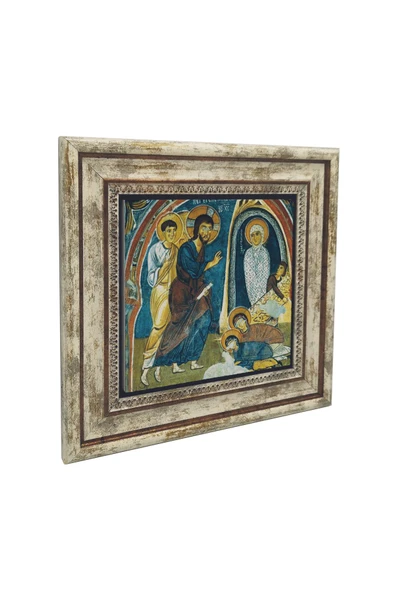 Kapadokya Göreme Karanlık Kilise Freski - Lazarus'un Dirilişi Baskılı Taş Tablo 25X25 ürün görseli 1