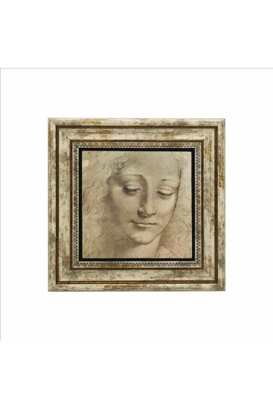 Baş Etüdü (Leonardo Da Vinci) Baskılı Taş Tablo 25X25 - Resim 2