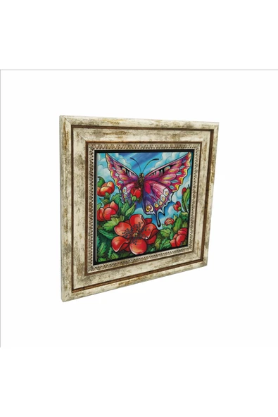 Kelebek Baskılı Taş Tablo 25X25 ürün görseli 1