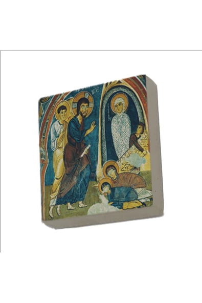 Kapadokya Göreme Karanlık Kilise Freski - Lazarus'un Dirilişi Baskılı Taş Magnet 5X5 ürün görseli 1