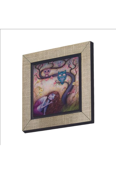 Baykuşlar ve kız Baskılı MDF Magnet 7X7 ürün görseli 1