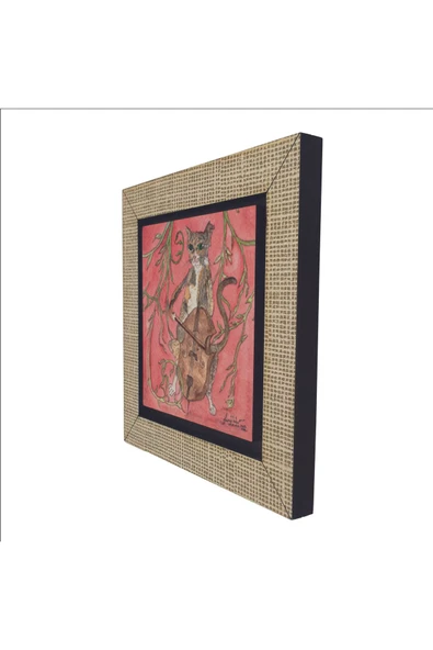 Çello Çalan Kedi Baskılı MDF Magnet 7X7 - Resim 4