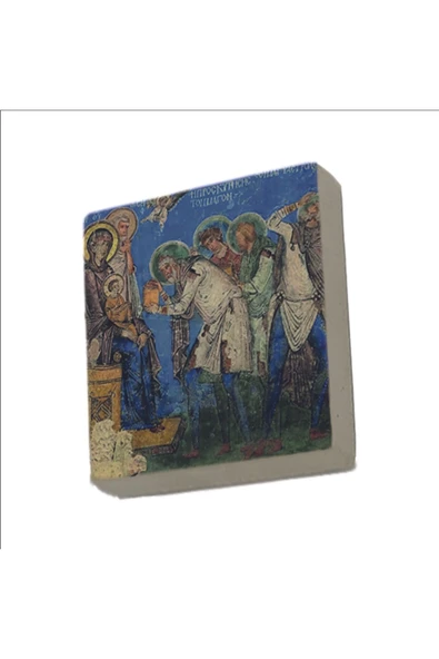 Kapadokya Göreme Tokalı Kilise Freski - Müneccim Kralların Tapınması Baskılı Taş Magnet 5X5 ürün görseli 1