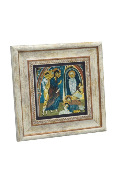 Kapadokya Göreme Karanlık Kilise Freski - Lazarus'un Dirilişi Baskılı Taş Tablo 20x20 ürün görseli 1