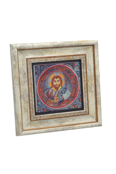 Kapadokya Göreme Karanlık Kilise Freski - Pantokrator İsa Mesih Baskılı Taş Tablo 20x20 ürün görseli 1