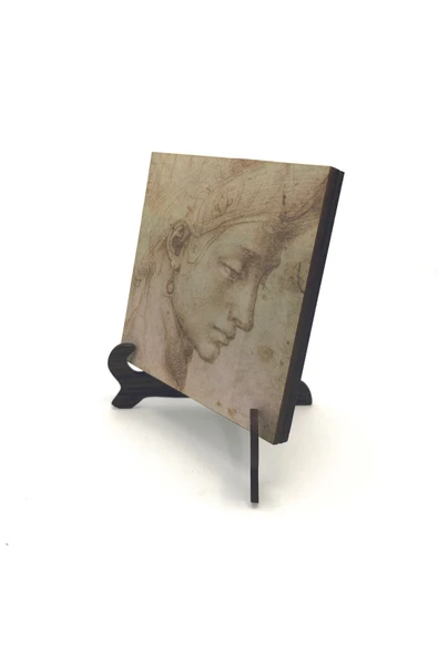 Baş Etüdü (Leonardo Da Vinci) Baskılı MDF Masaüstlük 10X10 ürün görseli 1