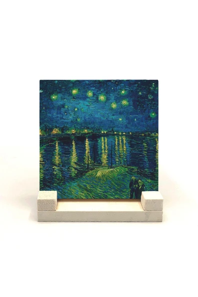 Ren Nehrinde Yıldızlı Bir Gece (Vincent Van Gogh, 1888) Baskılı Taş Masaüstlük 10X10 ürün görseli 1