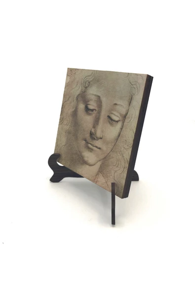 Baş Etüdü (Leonardo Da Vinci) Baskılı MDF Masaüstlük 10X10 ürün görseli 1