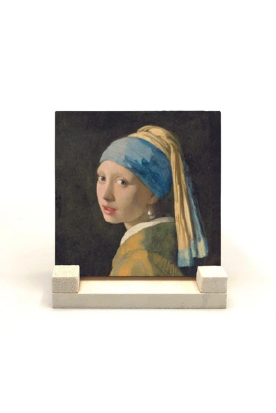 İnci Küpeli Kız (Johannes Vermeer, 1665 Baskılı Taş Masaüstlük 10X10 ürün görseli 1