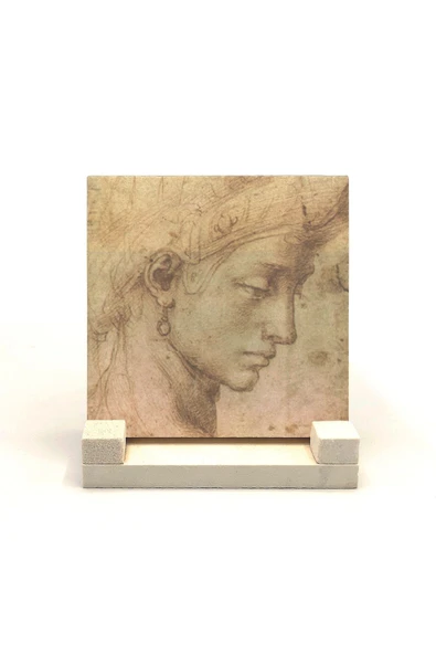 Baş Etüdü (Leonardo Da Vinci) Baskılı Taş Masaüstlük 10X10 ürün görseli 1