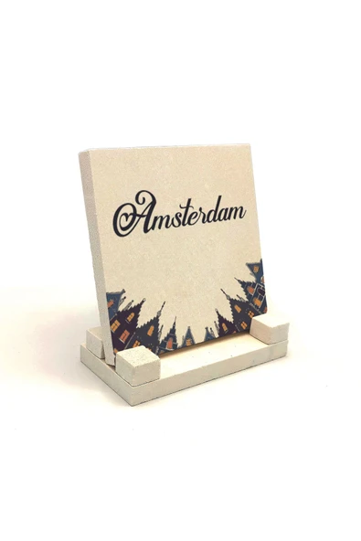 Amsterdam Görseli Baskılı Taş Masaüstlük 10X10 - Resim 2