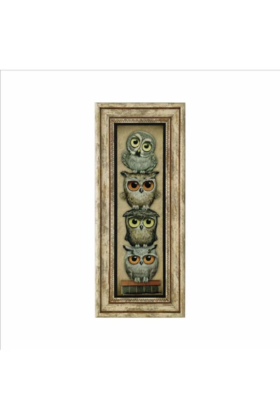 Sevimli Baykuşlar Baskılı Taş Tablo 20x46 - Resim 2