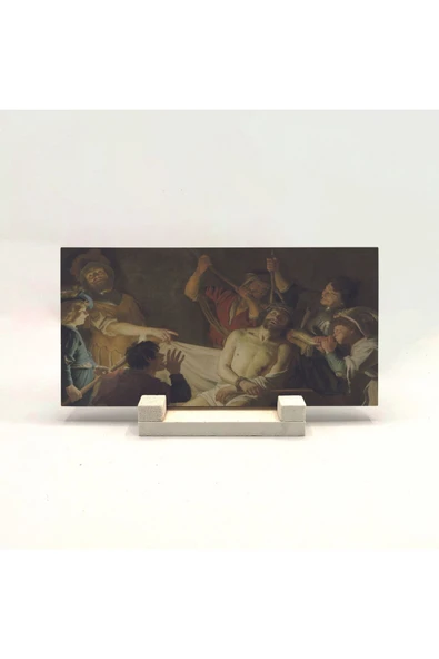 Dikenlerle Taçlandırılan İsa (Gerard van Honthorst, 1622) Baskılı Taş Masaüstlük 10X20 ürün görseli 1