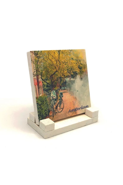 Amsterdam Görseli Baskılı Taş Masaüstlük 10X10 - Resim 2