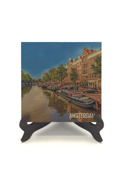 Amsterdam Görseli Baskılı MDF Masaüstlük 10X10 - Resim 2