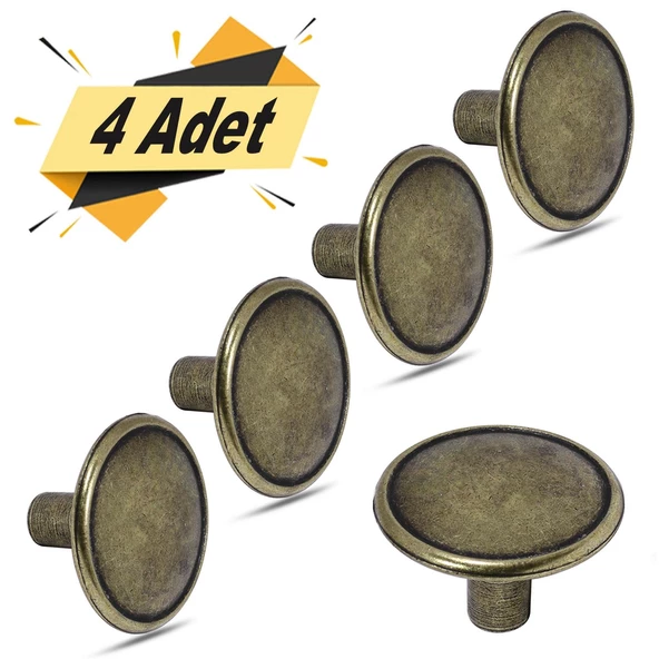 Düğme Daire Metal Eskitme Antik (4 ADET) Mobilya Mutfak Çekmece Dolap Dolabı Kulpu Kulbu Kulpları ürün görseli 1