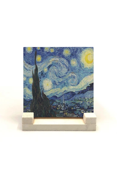 Yıldızlı Gece (Vincent Van Gogh, 1889) Baskılı Taş Masaüstlük 10X10 ürün görseli 1