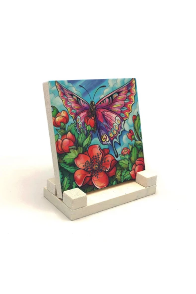 Kelebek Baskılı Taş Masaüstlük 10X10 - Resim 2