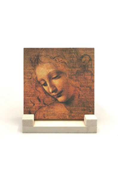 Kadın Başı Eskizi (Leonardo Da Vinci, 1508) Baskılı Taş Masaüstlük 10X10 ürün görseli 1