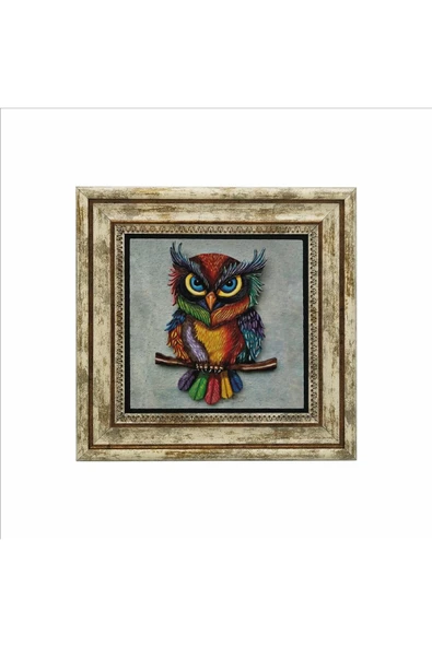 Baykuş Baskılı Taş Tablo 25X25 - Resim 2