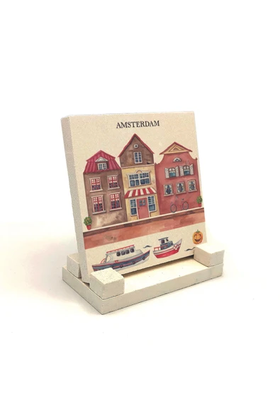 Amsterdam Görseli Baskılı Taş Masaüstlük 10X10 - Resim 2