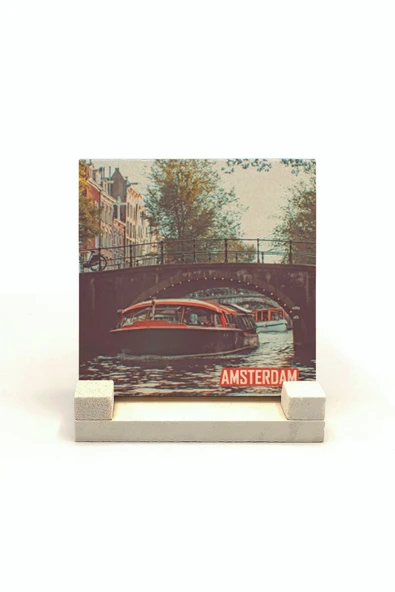 Amsterdam Görseli Baskılı Taş Masaüstlük 10X10 ürün görseli 1