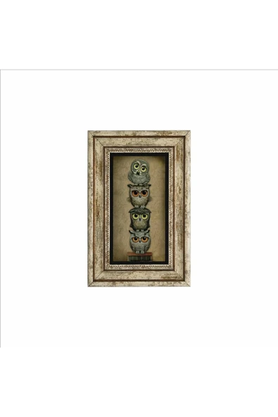 Sevimli Baykuşlar Baskılı Taş Tablo 20x30 - Resim 2
