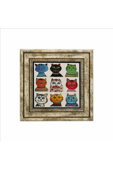 Kediler Baskılı Taş Tablo 25X25 - Resim 2