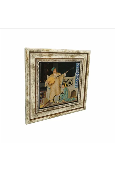 İki Müzisyen Kız (Osman Hamdi Bey, 1880) Baskılı Taş Tablo 25X25 ürün görseli 1