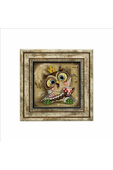 Baykuş Baskılı Taş Tablo 25X25 - Resim 2