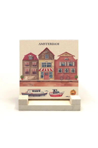Amsterdam Görseli Baskılı Taş Masaüstlük 10X10 ürün görseli 1