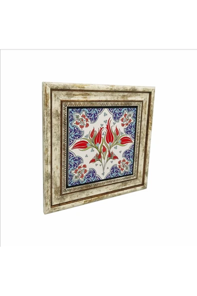 Osmanlı İznik Çini Deseni Baskılı Taş Tablo 25X25 ürün görseli 1