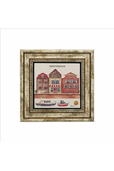 Amsterdam Görseli Baskılı Taş Tablo 25X25 - Resim 2