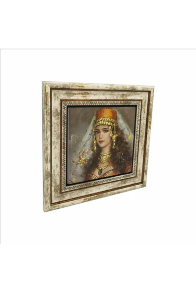Osmanlı Kadın Çizimi Baskılı Taş Tablo 25X25 ürün görseli 1