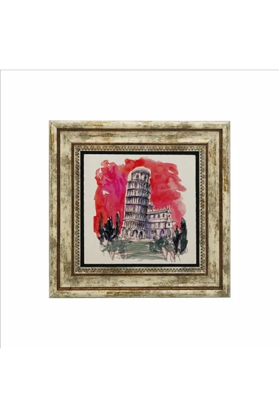 Pisa Kulesi Baskılı Taş Tablo 25X25 - Resim 2