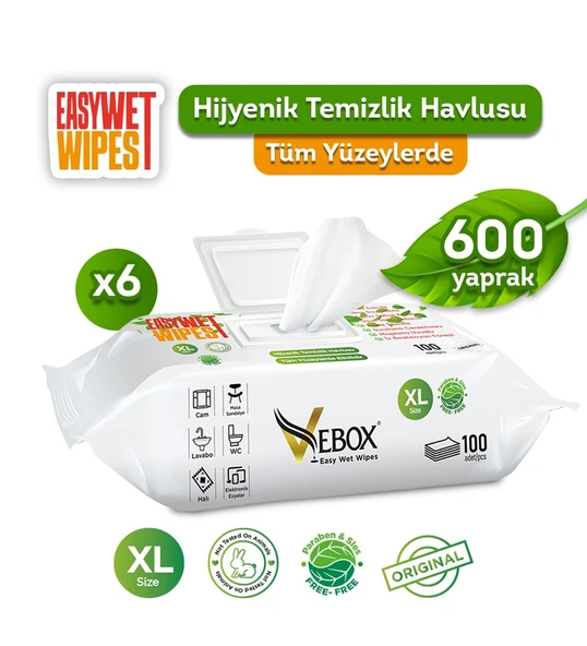 Vebox Easy Wet Wipes Yüzey Temizlik Havlusu 6x100 600 Yaprak ürün görseli 1