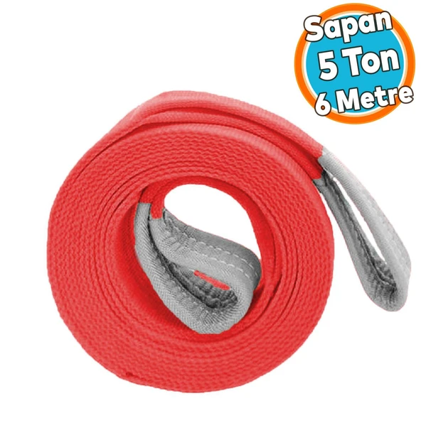 Yük Kaldırma Sapan Polyester Spanzet 5 Ton 6 Metre Kırmızı Sağlam Taşıma İndirme Araç Çekme Halat ürün görseli 1