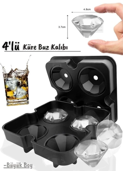 4’lü Elmas Buz Kalıbı Silikon Elmas Çikolata Kalıbı Siyah 47X38 mm ürün görseli 1