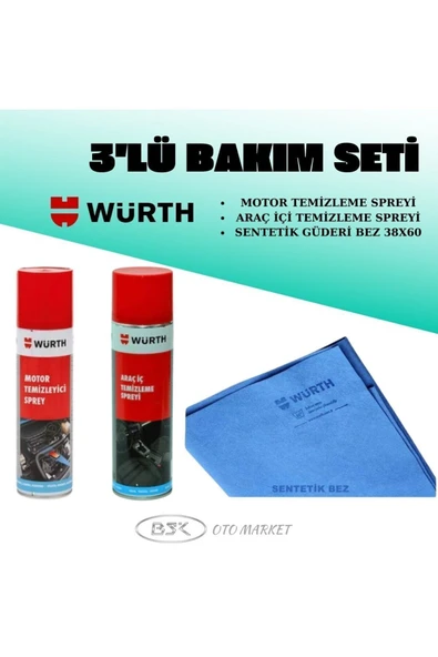 Würth WÜRTH 3 PARÇA BAKIM SETİ MOTOR TEMİZLEME SPREYİ+ARAÇ İÇİ TEMİZLEME SPREYİ+SENTETİK GÜDERİ BEZ 38X60 ürün görseli 1