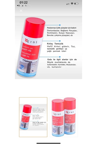 Würth PASLANMAZ ÇELİK BAKIM YAĞI NSF 400 ML ürün görseli 1
