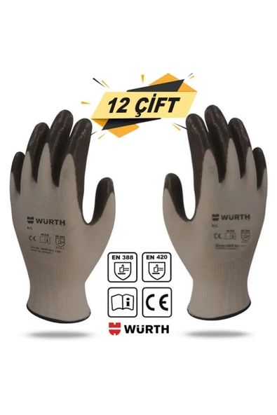 Würth Würth Nitril Kaplama Sanayi Iş Usta Eldiveni Teknisyen Mekanikçi Koruyucu Eldiven No:9/l (12 ÇİFT) ürün görseli 1