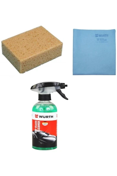 Würth Tvet 3 Lü Set Süngeri, Sentetik Güderi Bez, Cam Temizleyici Sprey 400 ml ürün görseli 1