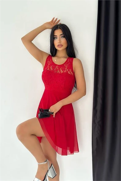 Dipmoda kadın güpürlü mini mezuniyet elbisesi DPKKLF15 ürün görseli 1