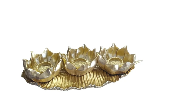 kırılmaz polyester,3lü mumluk sarı renk biblo - Resim 8