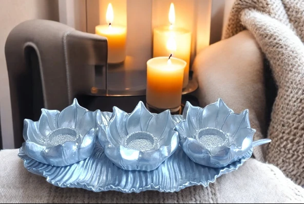 beyaz renk kırılmaz polyester,3 lü mumluk biblo ürün görseli 1